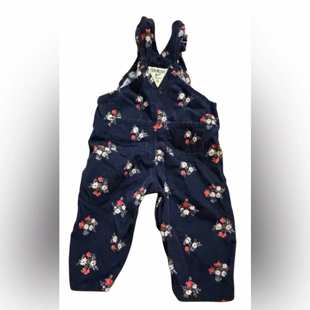 OshKosh B'gosh Navy corduroy Floral Kids Overalls vintage size 9 month